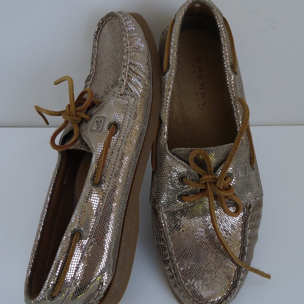 Sperry Women's Sneakers in Shimmering Gold and Tan